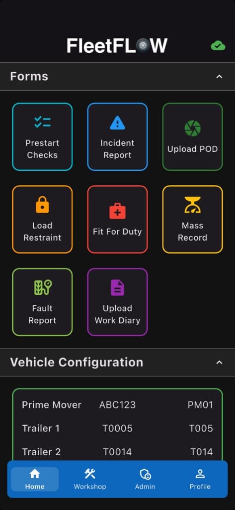 FleetFlow Driver app home screen